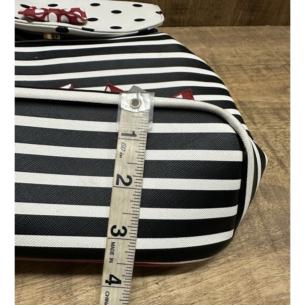 Disney Parks Paris Minnie Mouse black white stripe polkadot backpack - Picture 13 of 14